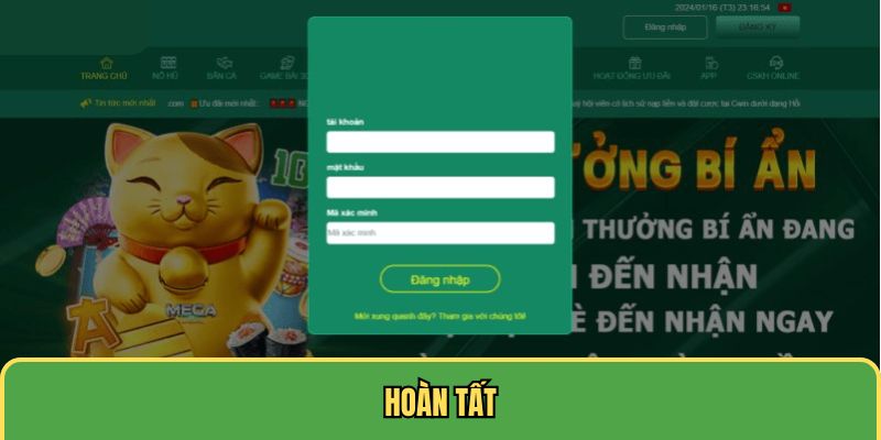 Hoàn tất quy trình tạo tài khoản nhà cái